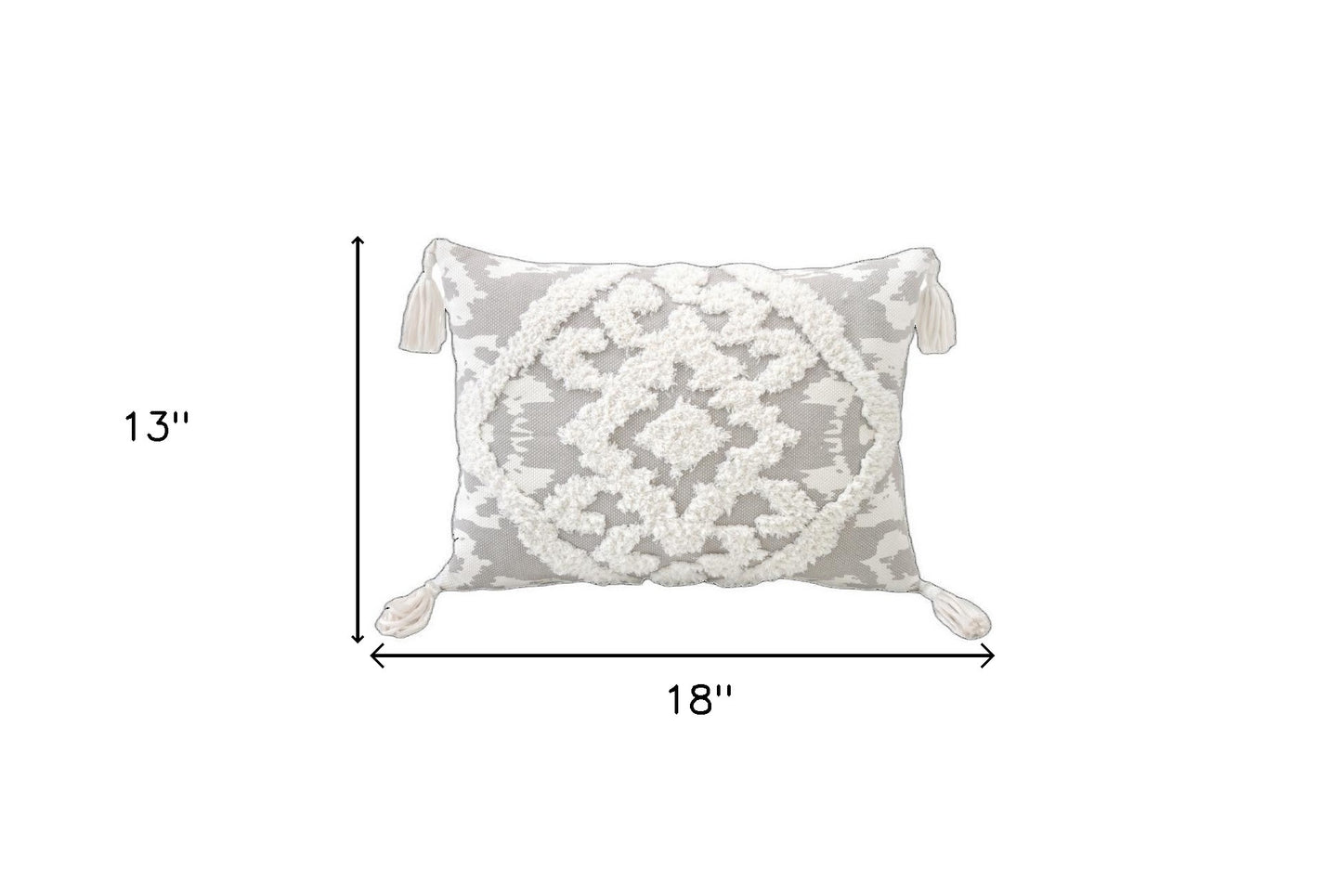 13" X 18" Gray and White Throw Pillow with Tassels-6