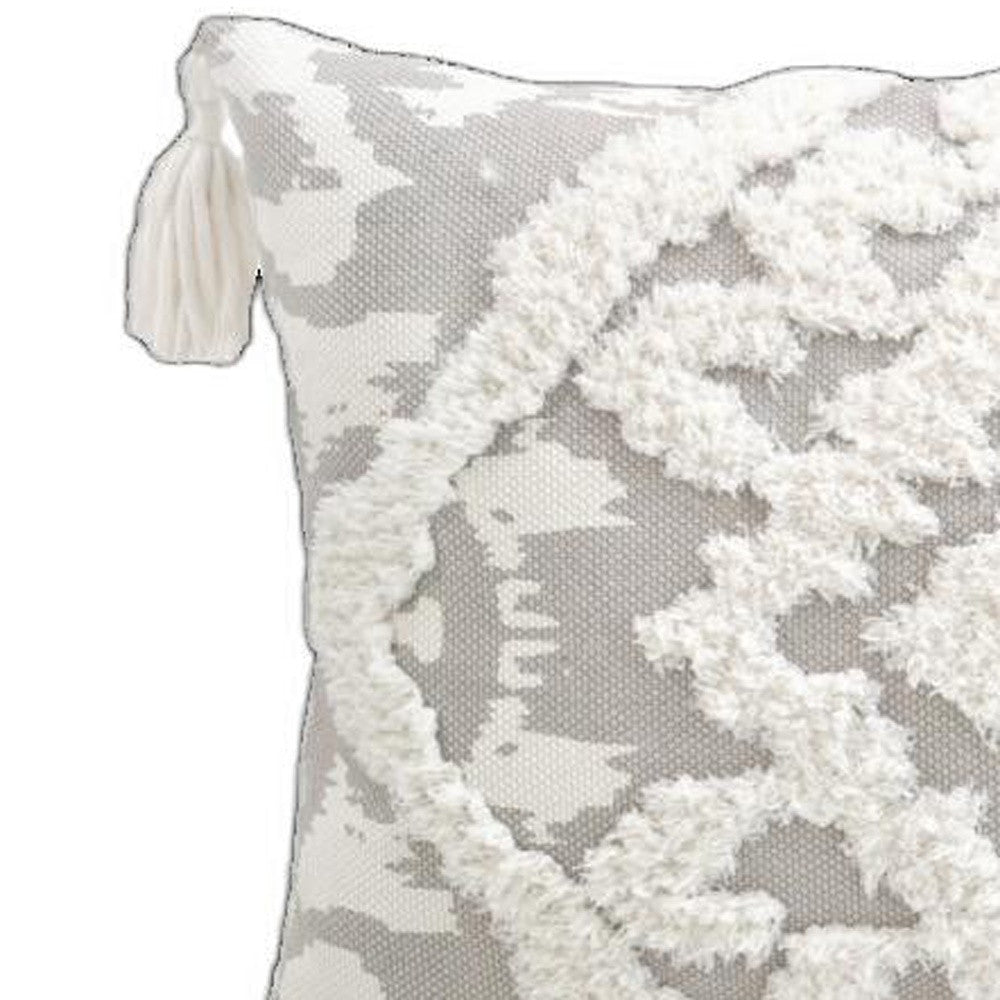 13" X 18" Gray and White Throw Pillow with Tassels-5