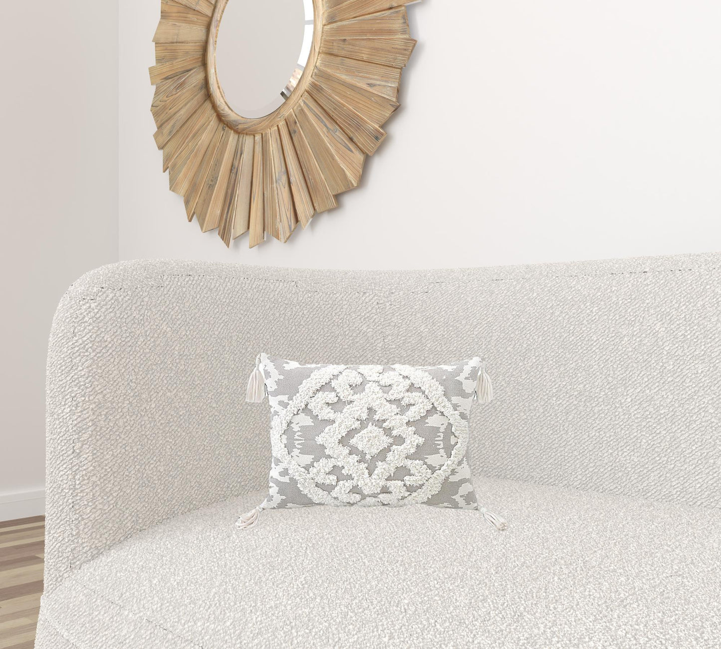 13" X 18" Gray and White Throw Pillow with Tassels-4