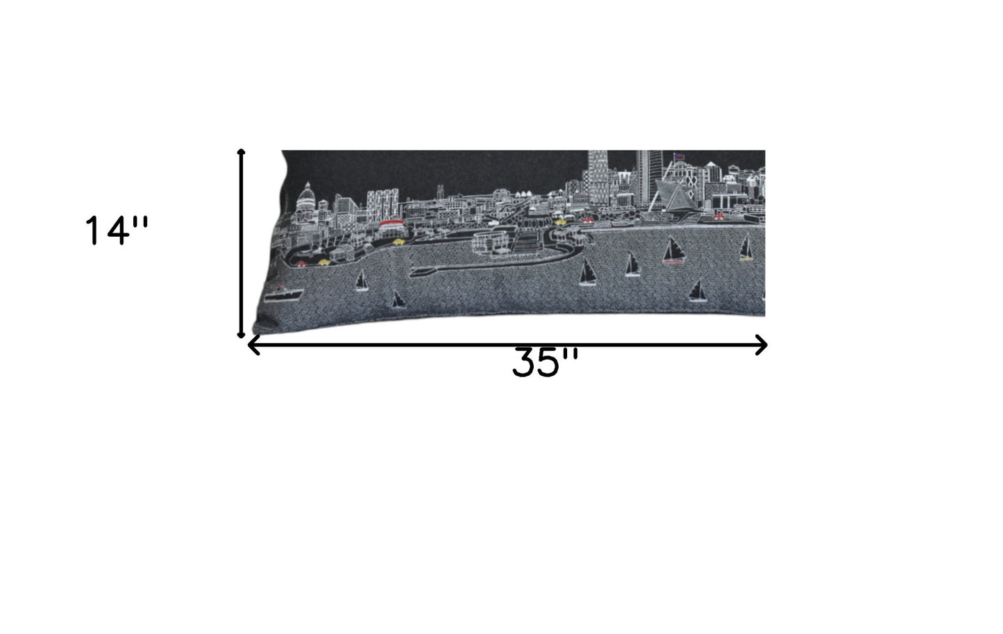 14" X 35" Black Gray and White Hometown Pride Wool Lumbar Throw Pillow-4