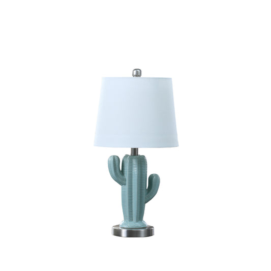 22" Pale Blue Green Ceramic Cactus Table Lamp With White Shade-0