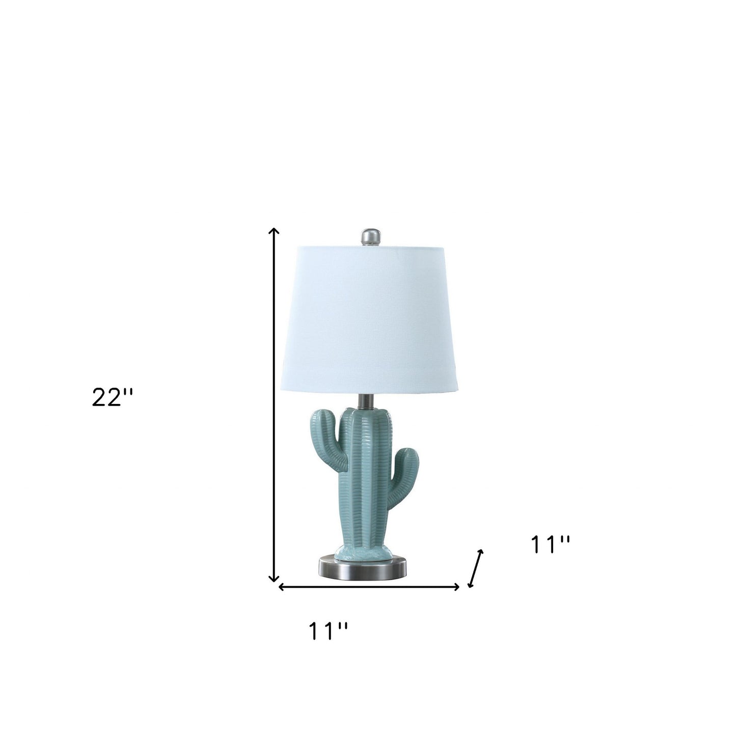 22" Pale Blue Green Ceramic Cactus Table Lamp With White Shade-5