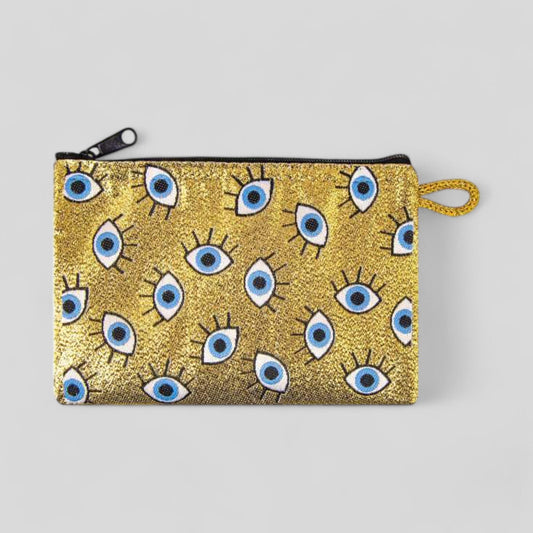 Gold Evil Eye Patterned Woven Zipper Coin Purse-0