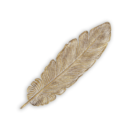 18" Gold Feather Metal Handmade Tray-0