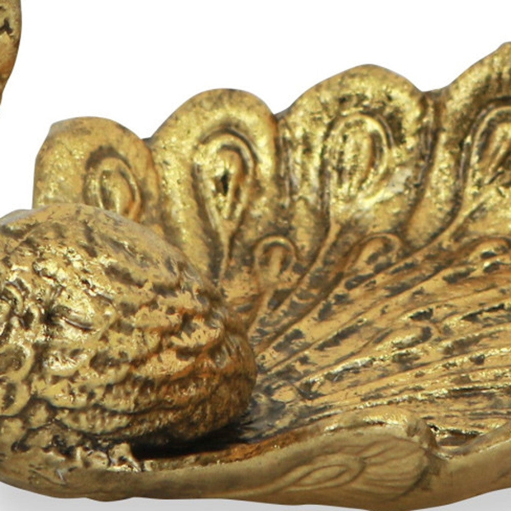 7" Burnished Gold Peacock Metal Handmade Tray-7