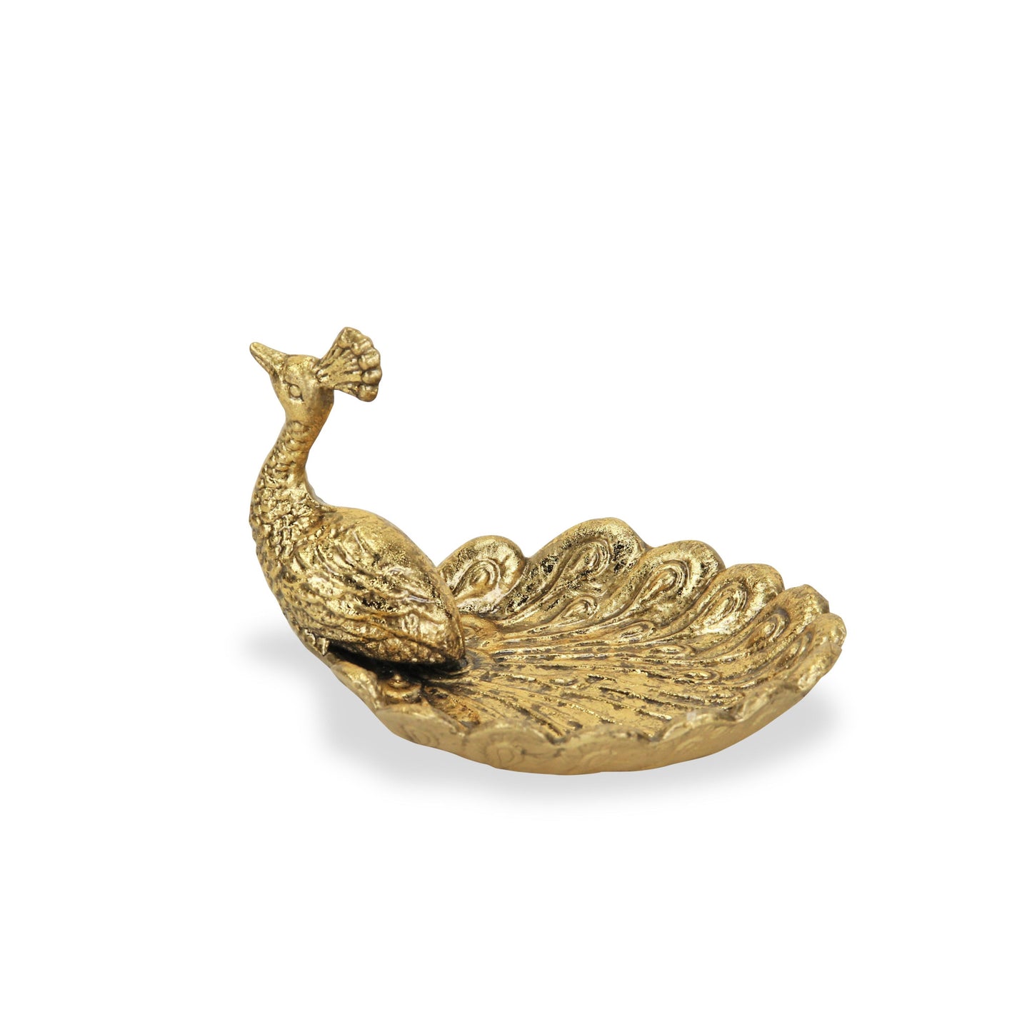 7" Burnished Gold Peacock Metal Handmade Tray-4