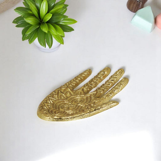 5" Gold Hamza Metal Handmade Tray-0