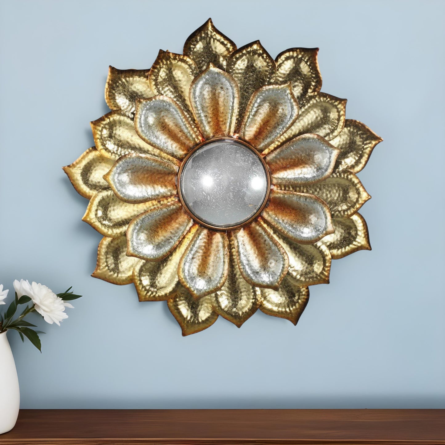 36" Gold Metal Flower Framed Accent Mirror-1