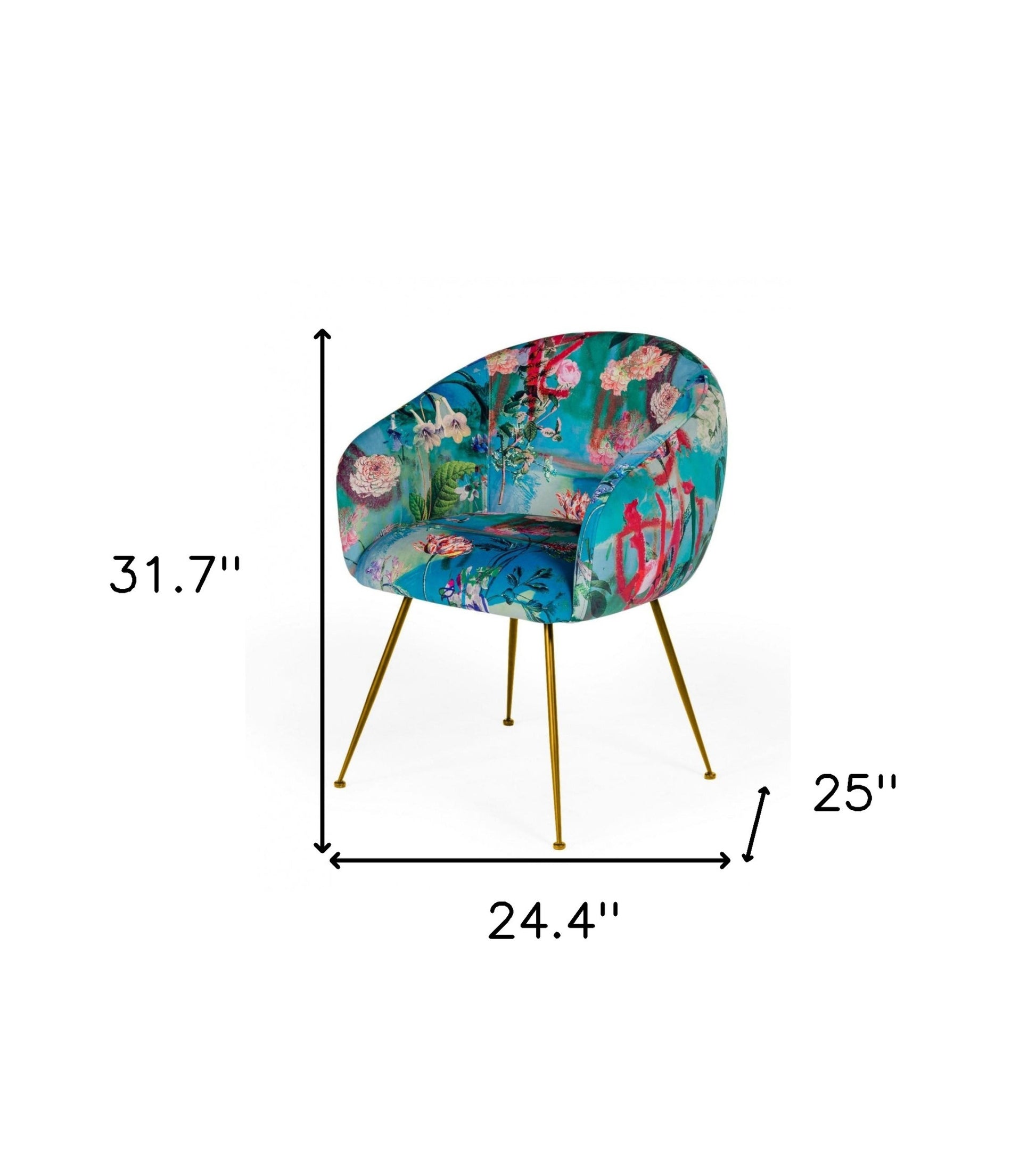 Blue Green And Gold Floral Velvet Dining Arm Chair-4