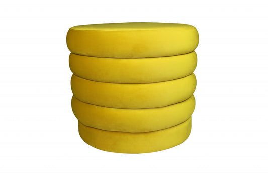 21" Yellow Velvet Tufted Round Cocktail Ottoman-0