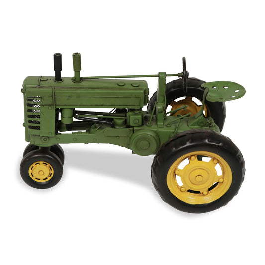 7" Green and Black Metal Hand Painted Model Tractor Tabletop Sculpture-0