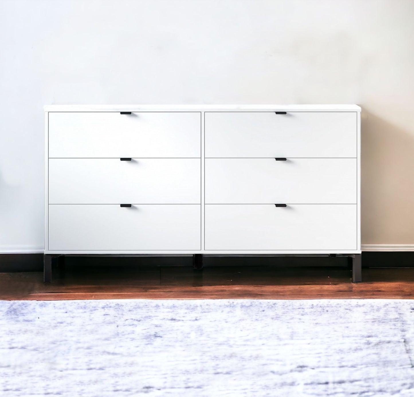 59" White and Black Six Drawer Double Dresser-1