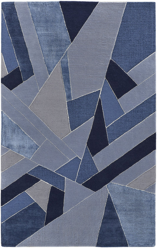 8' X 10' Blue And Silver Wool Geometric Tufted Handmade Area Rug-0