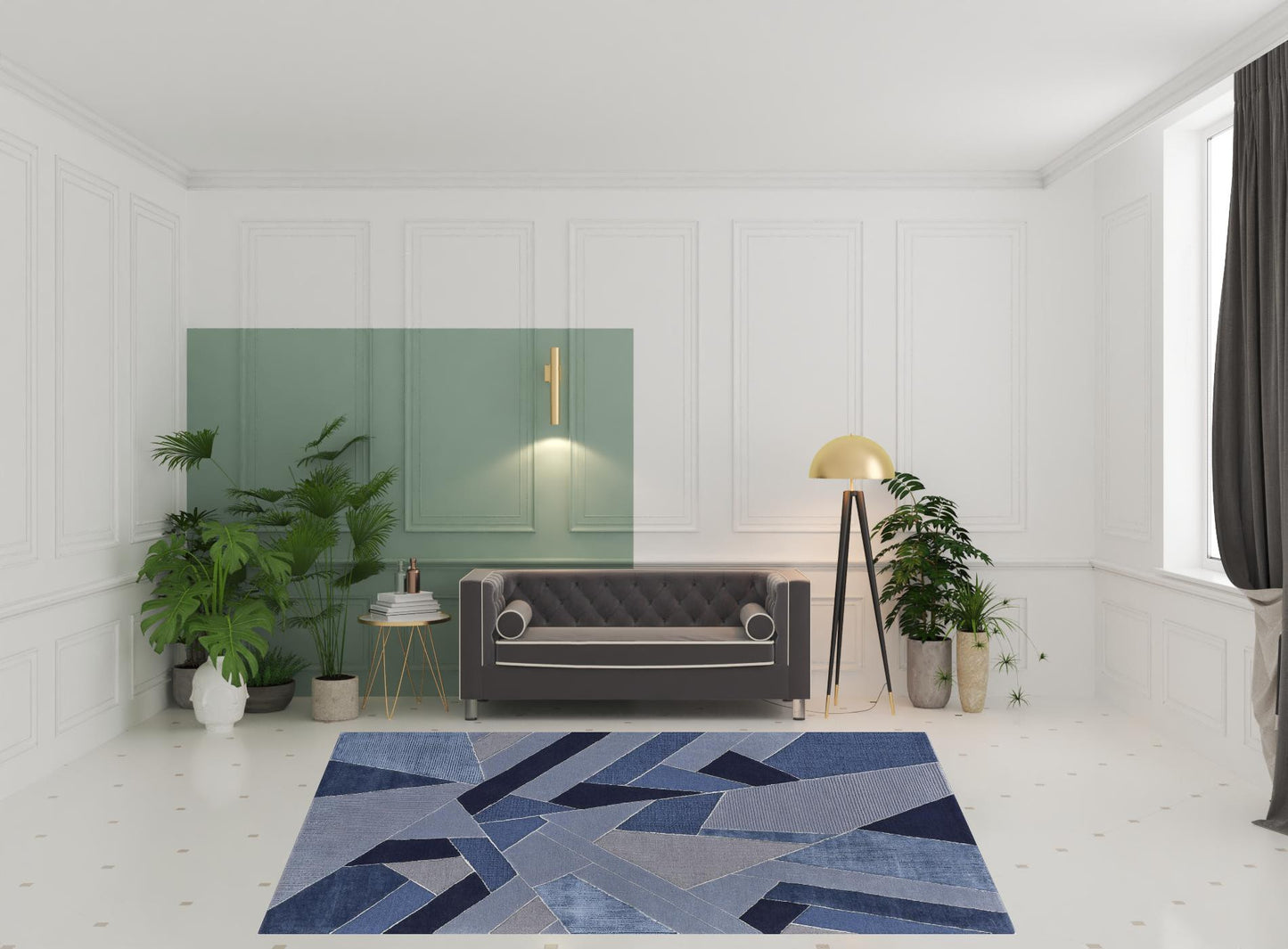 8' X 10' Blue And Silver Wool Geometric Tufted Handmade Area Rug-1