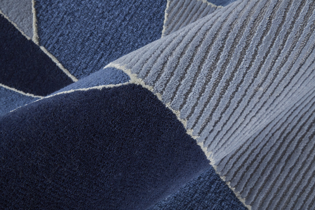 8' X 10' Blue And Silver Wool Geometric Tufted Handmade Area Rug-8