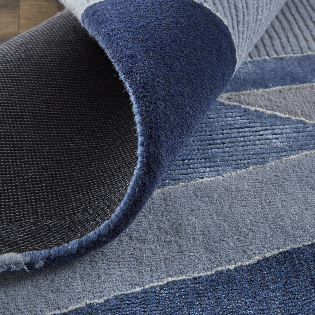 8' X 10' Blue And Silver Wool Geometric Tufted Handmade Area Rug-3