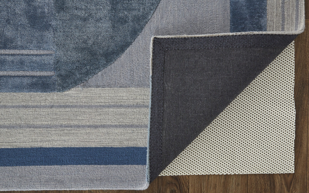 5' X 8' Blue Ivory And Gray Wool Striped Tufted Handmade Area Rug-3