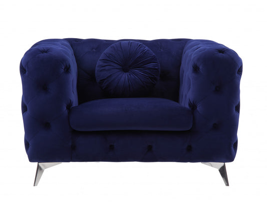 41" Blue and Black Fabric Tufted Arm Chair-0