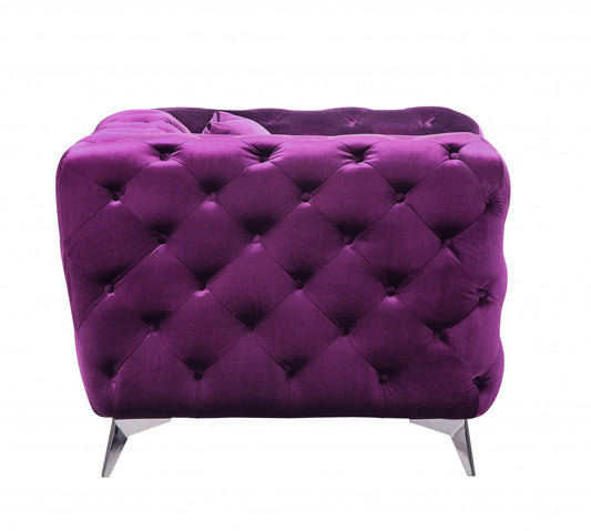 41" Purple and Black Fabric Tufted Arm Chair-0