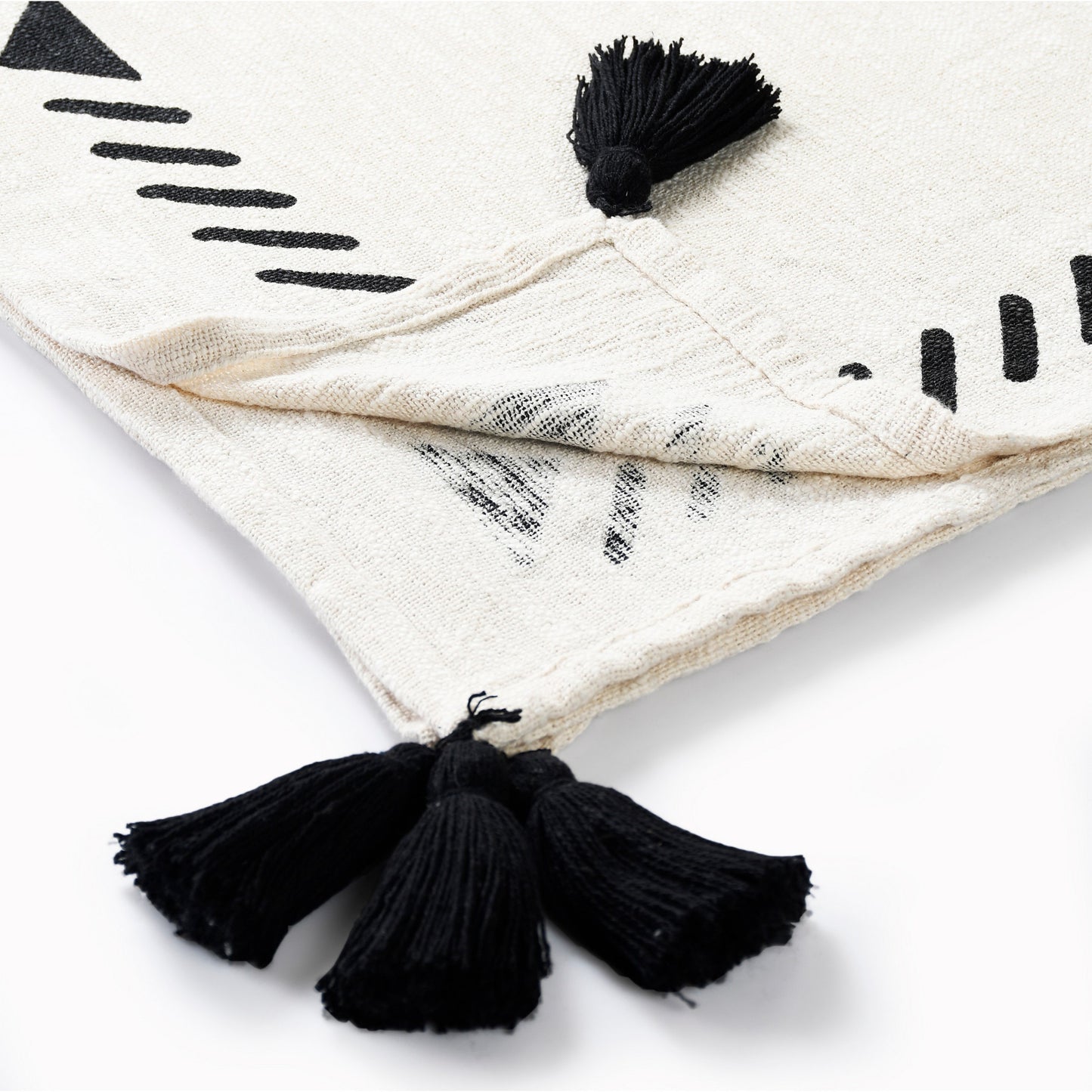 50" X 60" Black and White Woven Cotton Geometric Throw Blanket with Tassels-5