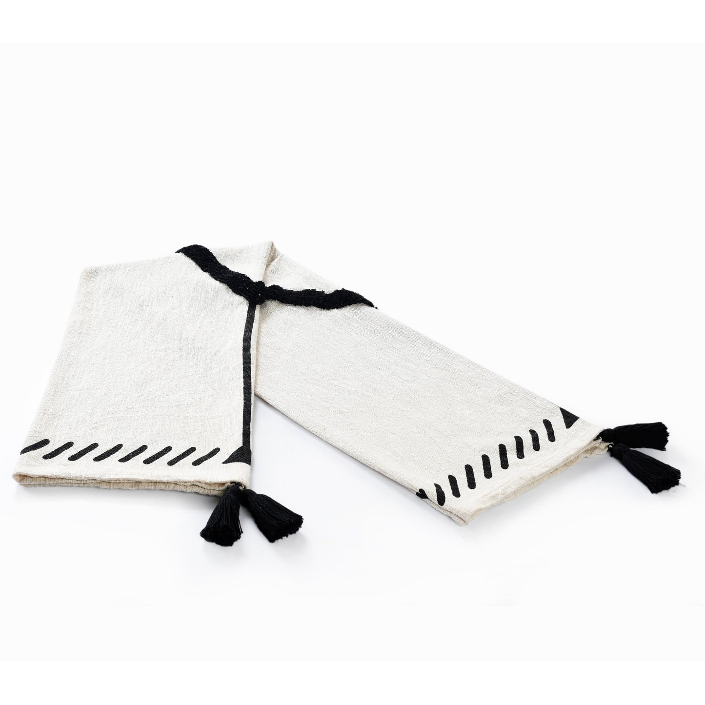 50" X 60" Black and White Woven Cotton Geometric Throw Blanket with Tassels-3
