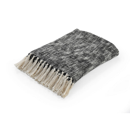 50" X 60" Black and White Woven Cotton Throw Blanket with Fringe-0