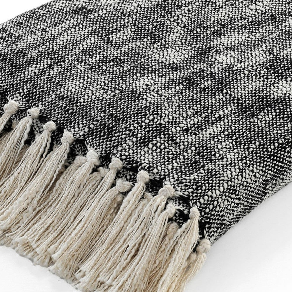 50" X 60" Black and White Woven Cotton Throw Blanket with Fringe-8