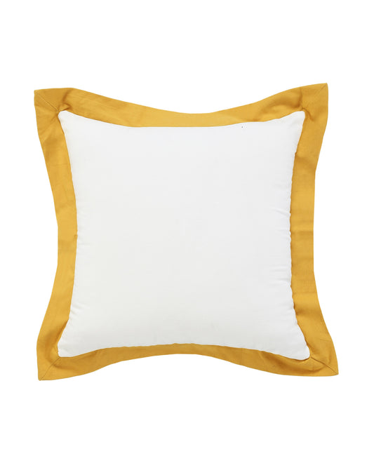 20" X 20" White And Golden Yellow 100% Cotton Geometric Zippered Pillow-0