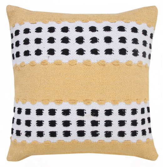 20" X 20" Yellow Black And White 100% Cotton Striped Zippered Pillow-0