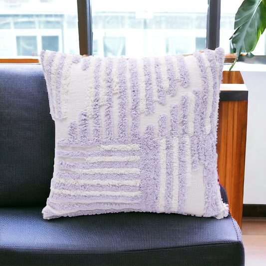 22" Purple and White Geometric Cotton Throw Pillow With Texture-0