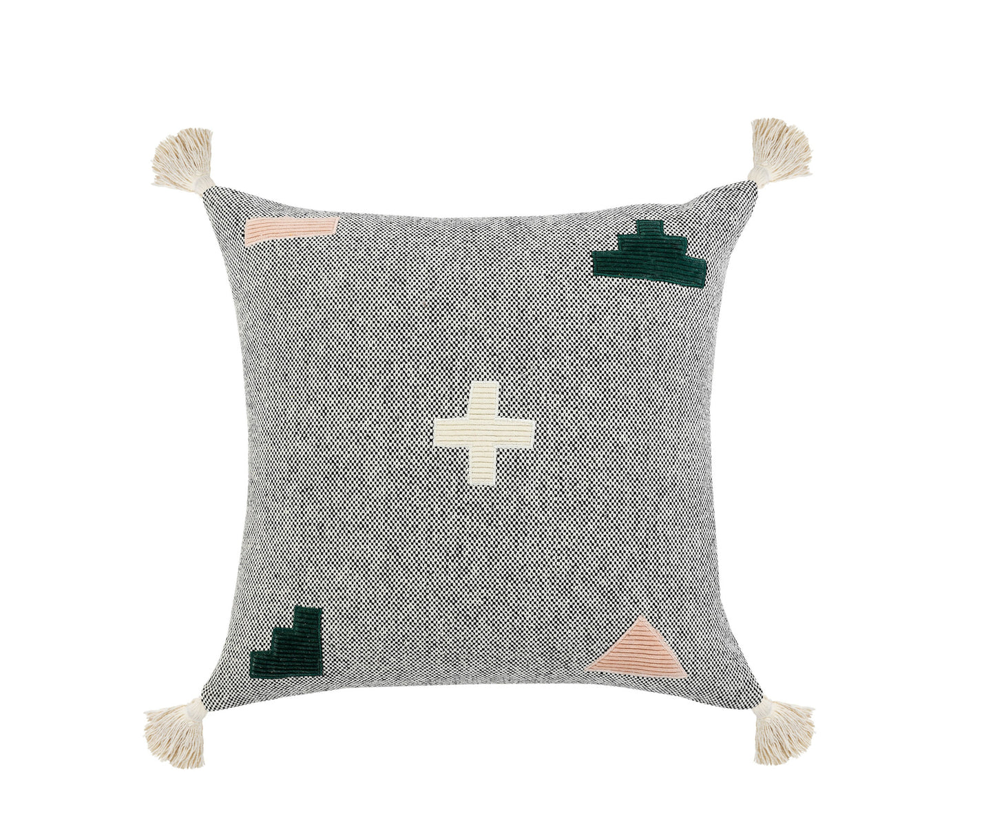 20" X 20" Black Off-White Pink And Green 100% Cotton Geometric Zippered Pillow-0