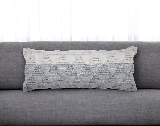 14" X 36" Gray And Off White Cotton Geometric Throw Pillow-0