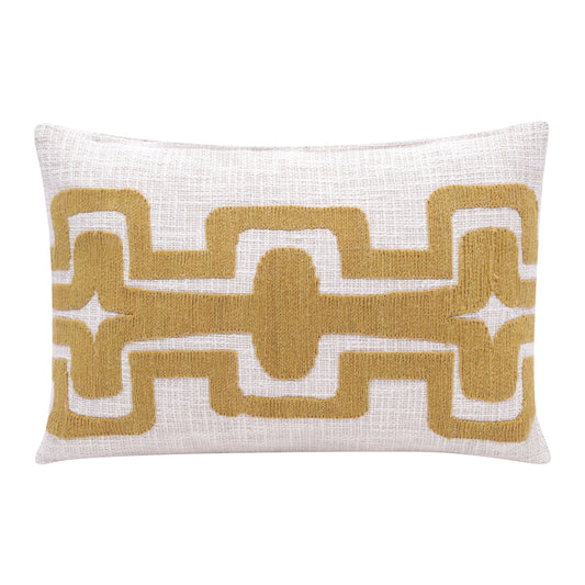 16" X 24" Yellow And Ivory 100% Cotton Geometric Zippered Pillow-0