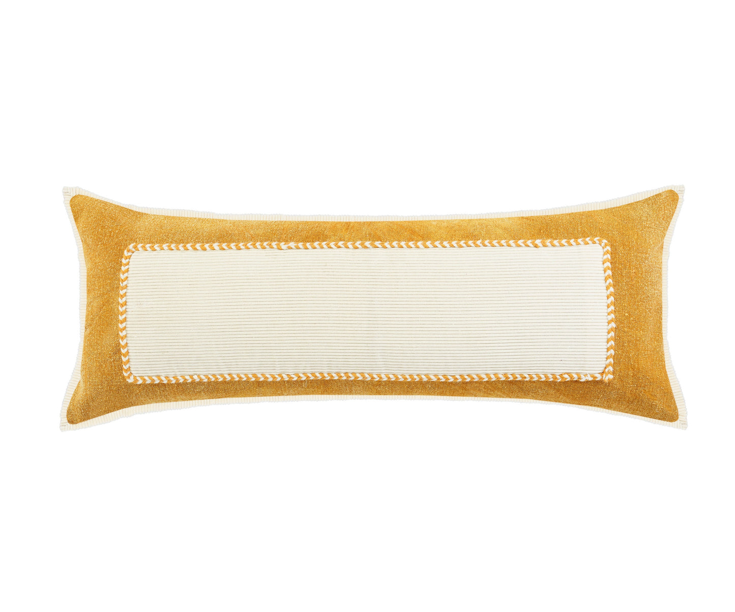 14" X 36" Golden Yellow And Cream 100% Cotton Zippered Pillow-0