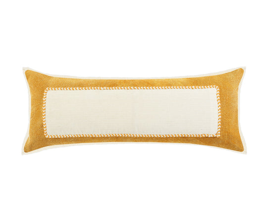 14" X 36" Golden Yellow And Cream 100% Cotton Zippered Pillow-0