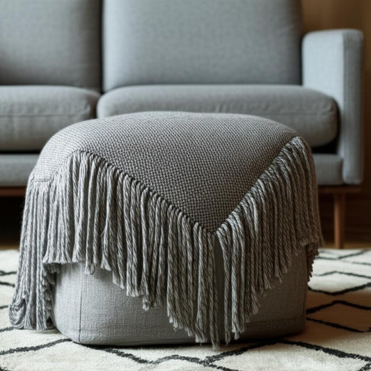 18" Gray Wool Cotton Blend Pouf Ottoman-0
