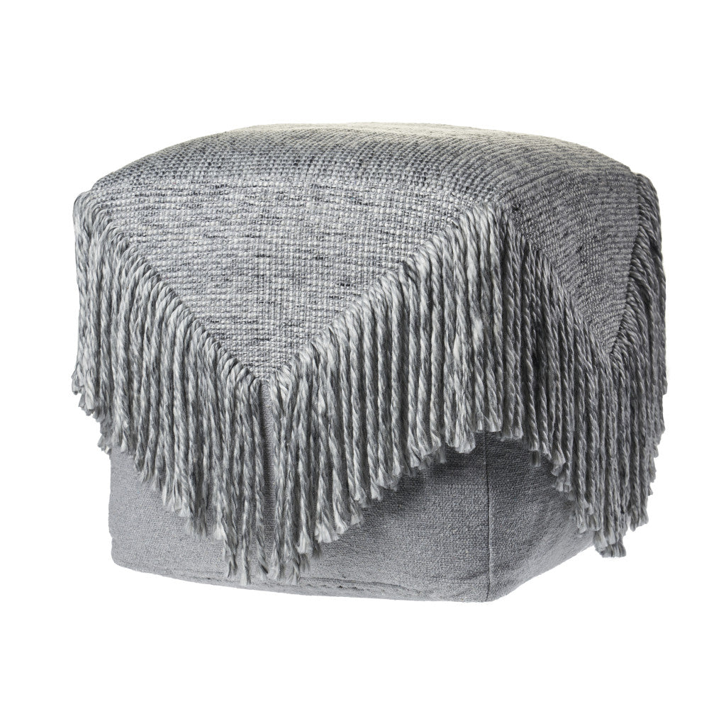 18" Gray Wool Cotton Blend Pouf Ottoman-3