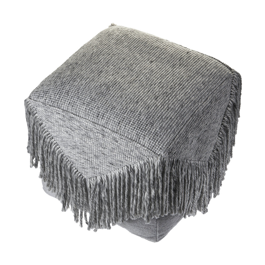 18" Gray Wool Cotton Blend Pouf Ottoman-4