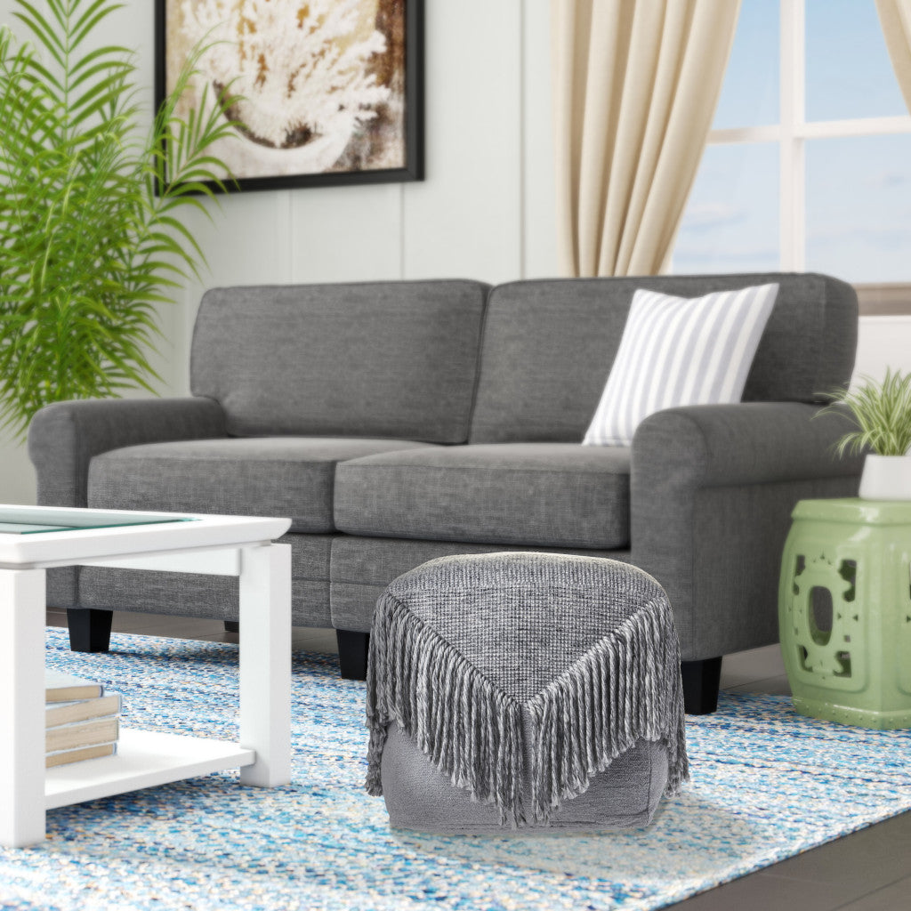 18" Gray Wool Cotton Blend Pouf Ottoman-7