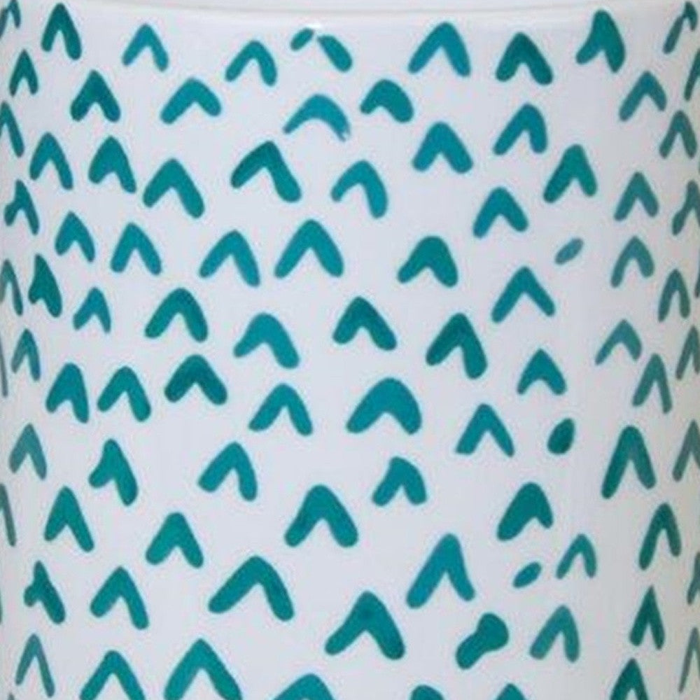 Set of Two Aqua Teal And White Ceramic 2 Ounce Round Raised Pot Planters-5