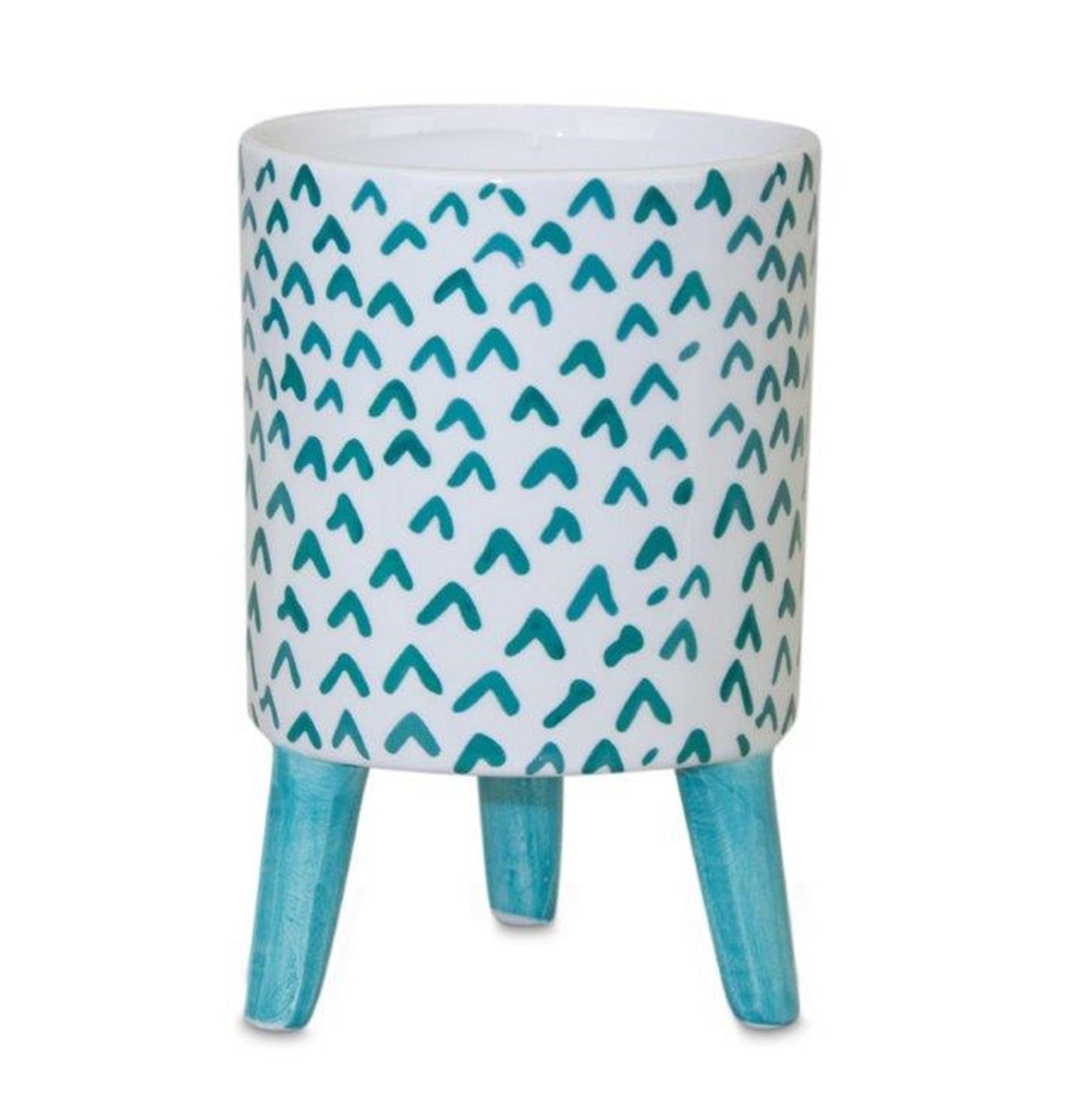 Set of Two Aqua Teal And White Ceramic 2 Ounce Round Raised Pot Planters-3