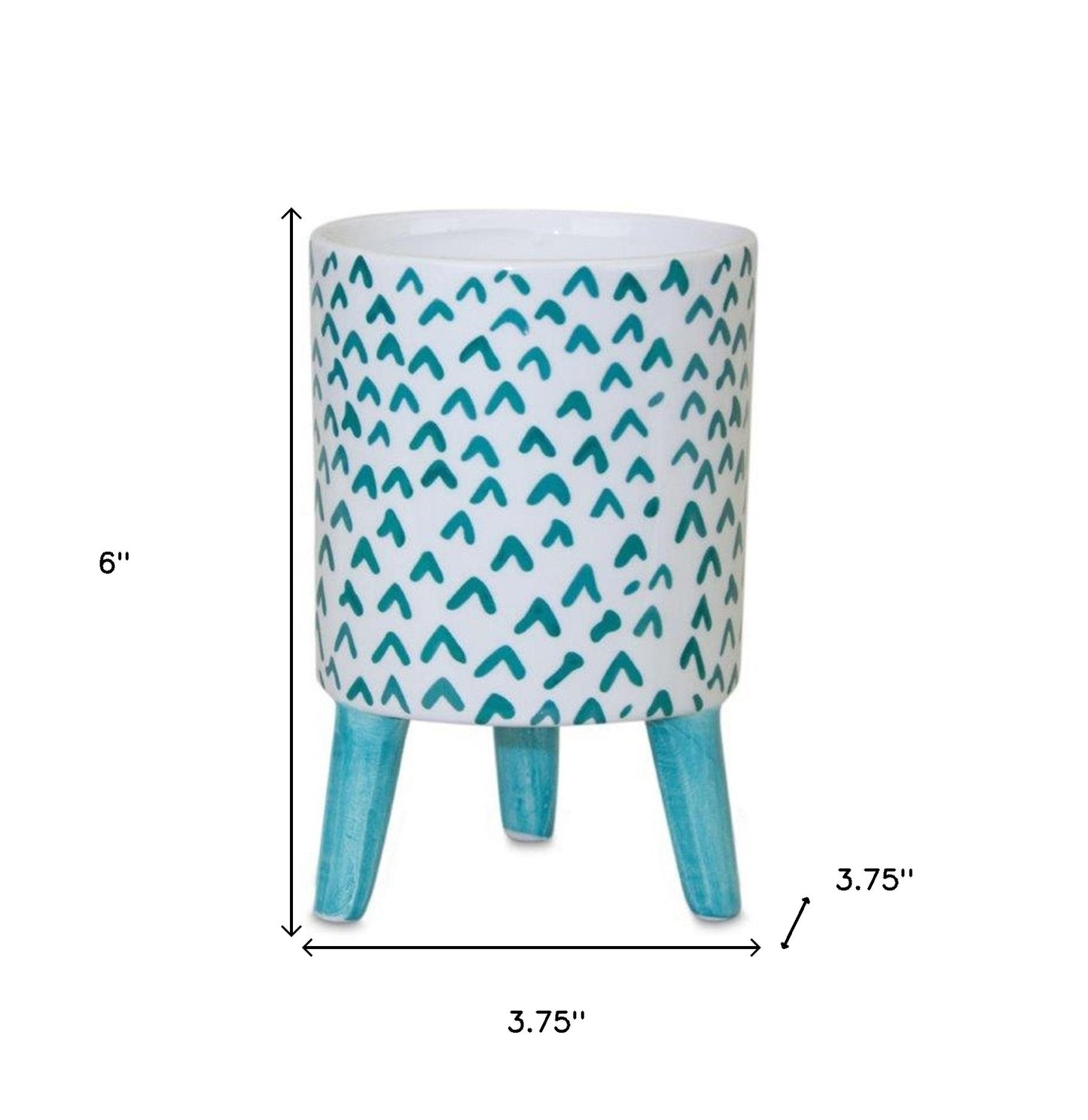 Set of Two Aqua Teal And White Ceramic 2 Ounce Round Raised Pot Planters-6
