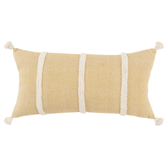 14" X 14" Yellow and White Cotton Pillow With Tassels Edges-0