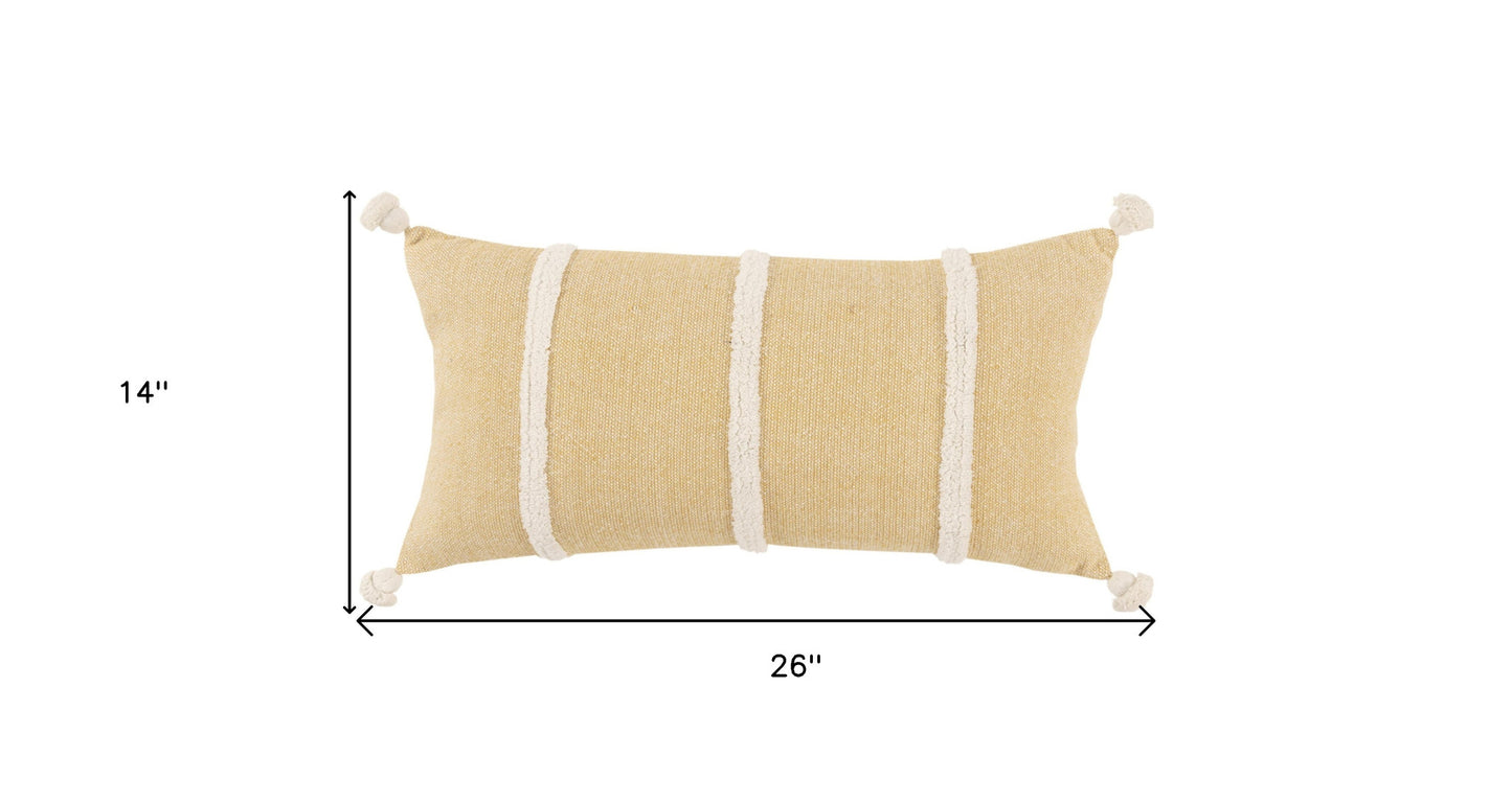 14" X 14" Yellow and White Cotton Pillow With Tassels Edges-8