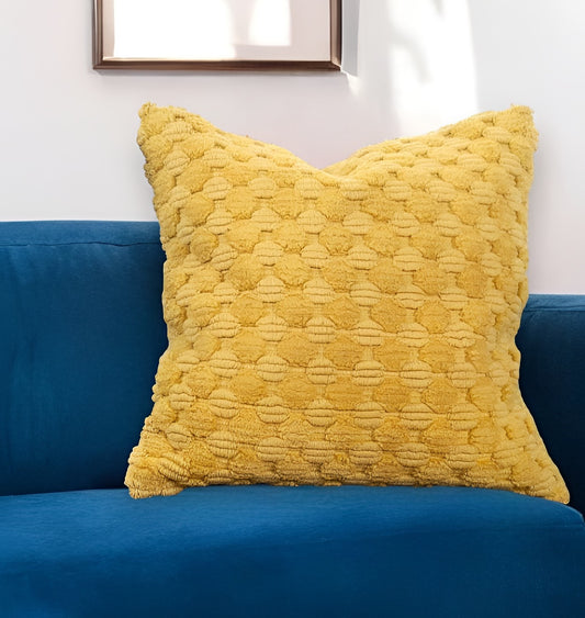 20" Yellow Cotton Throw Pillow With Texture-0