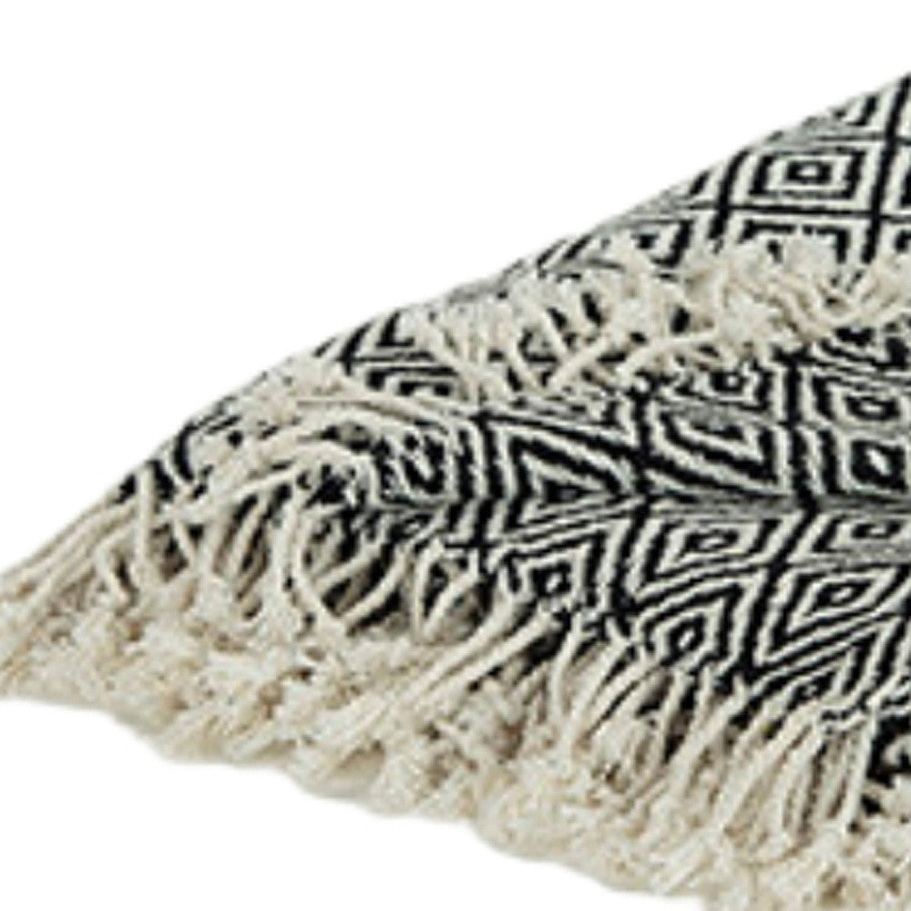 50" X 60" Black And White Cotton Chevron Throw Blanket with Tassels-4
