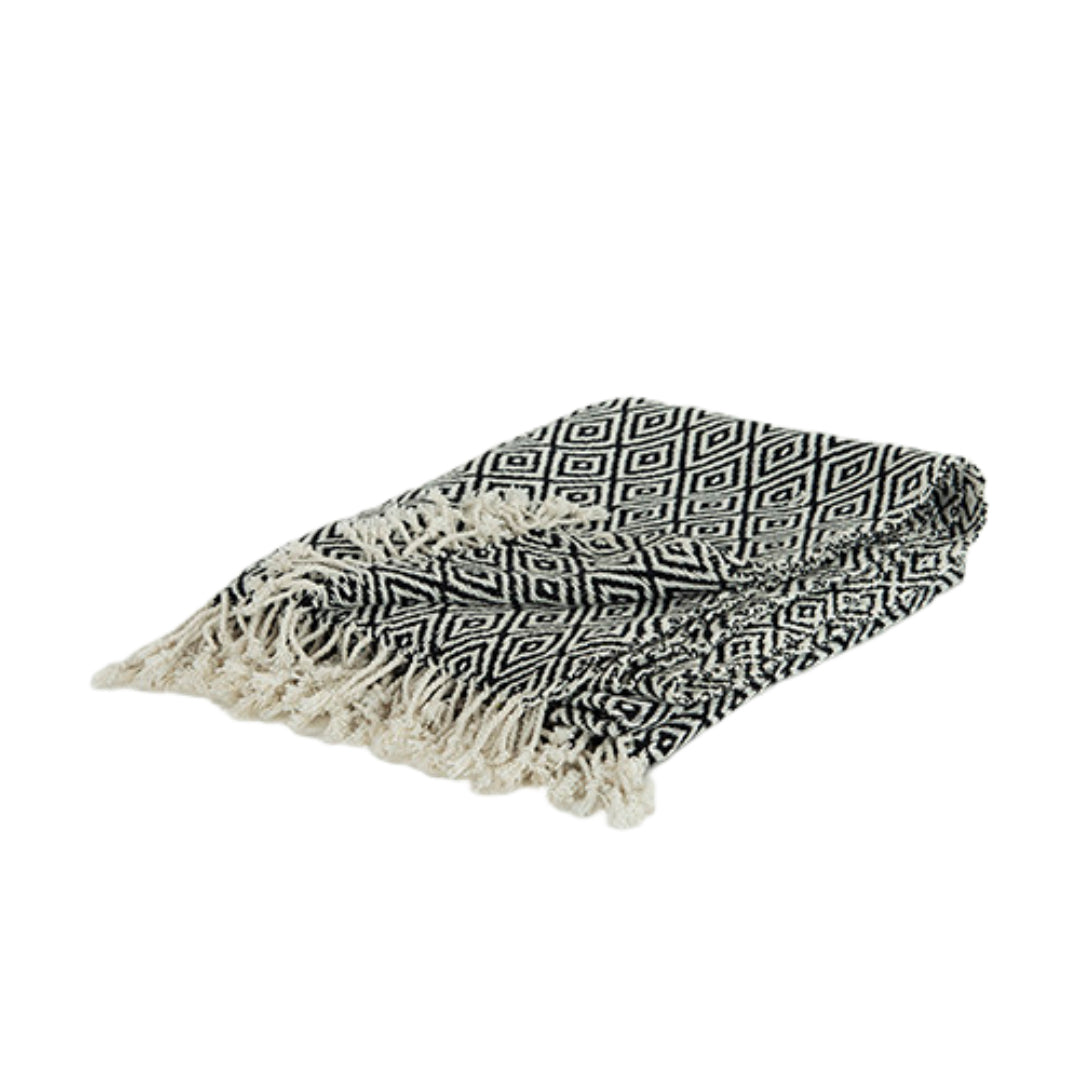 50" X 60" Black And White Cotton Chevron Throw Blanket with Tassels-1