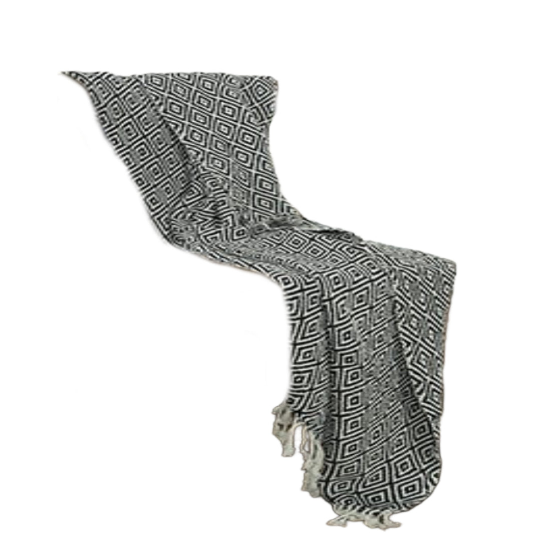 50" X 60" Black And White Cotton Chevron Throw Blanket with Tassels-2
