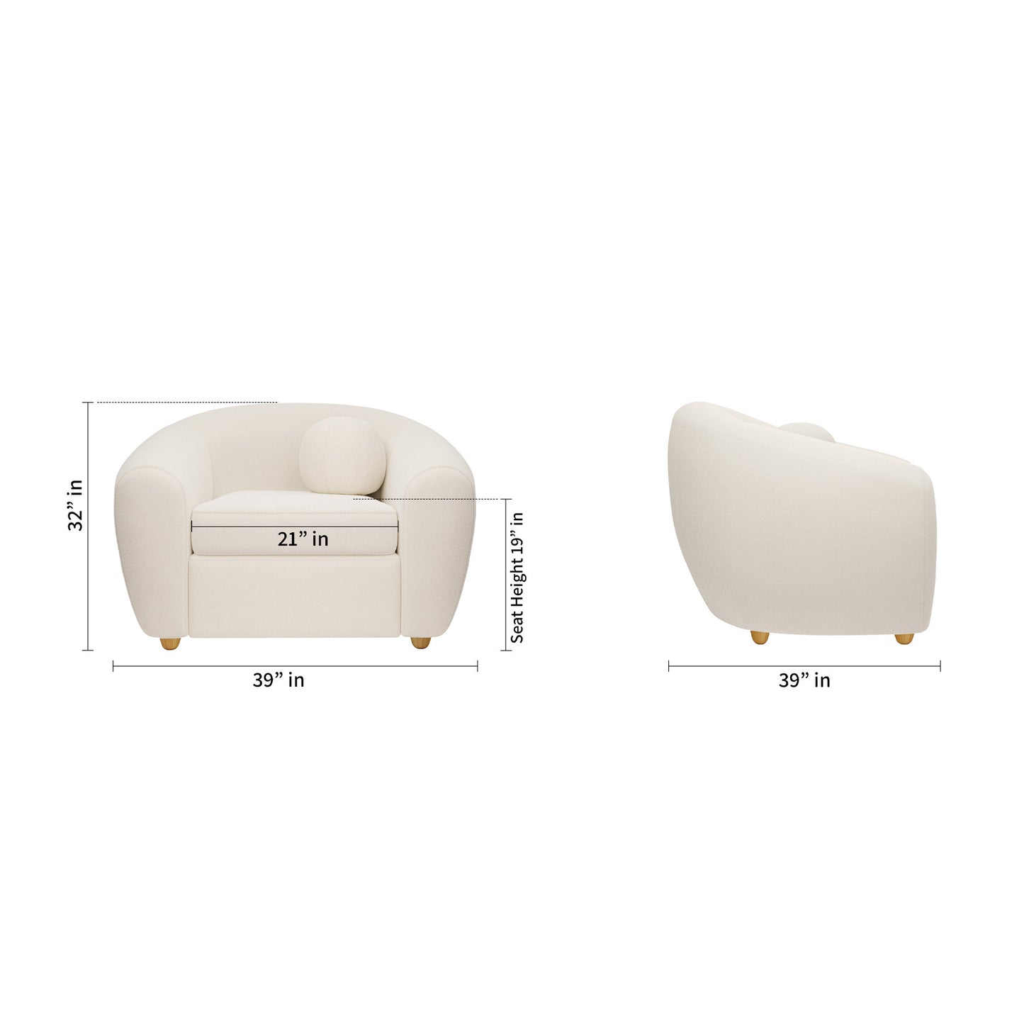 39" White and Natural Boucle Arm Chair-8
