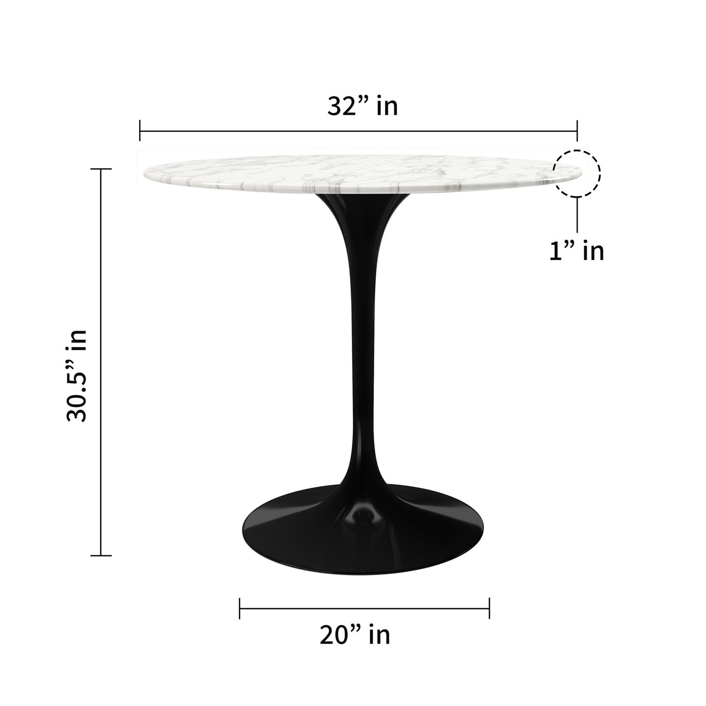 32" White And Black Marble And Metal Dining Table-4